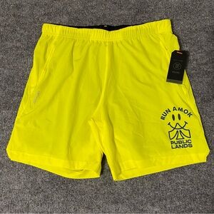 Roark Run Amok X Public Lands Bommer Ridge 7" Mens Medium Citron Shorts NWT